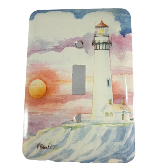 Lighthouse Ocean Metal Single Toggle Light Switch Cover Plate Paul Brent Art - Picture 1 of 6